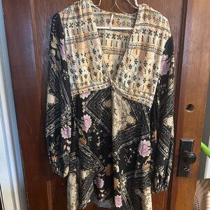 Free People mini dress black/boho pattern